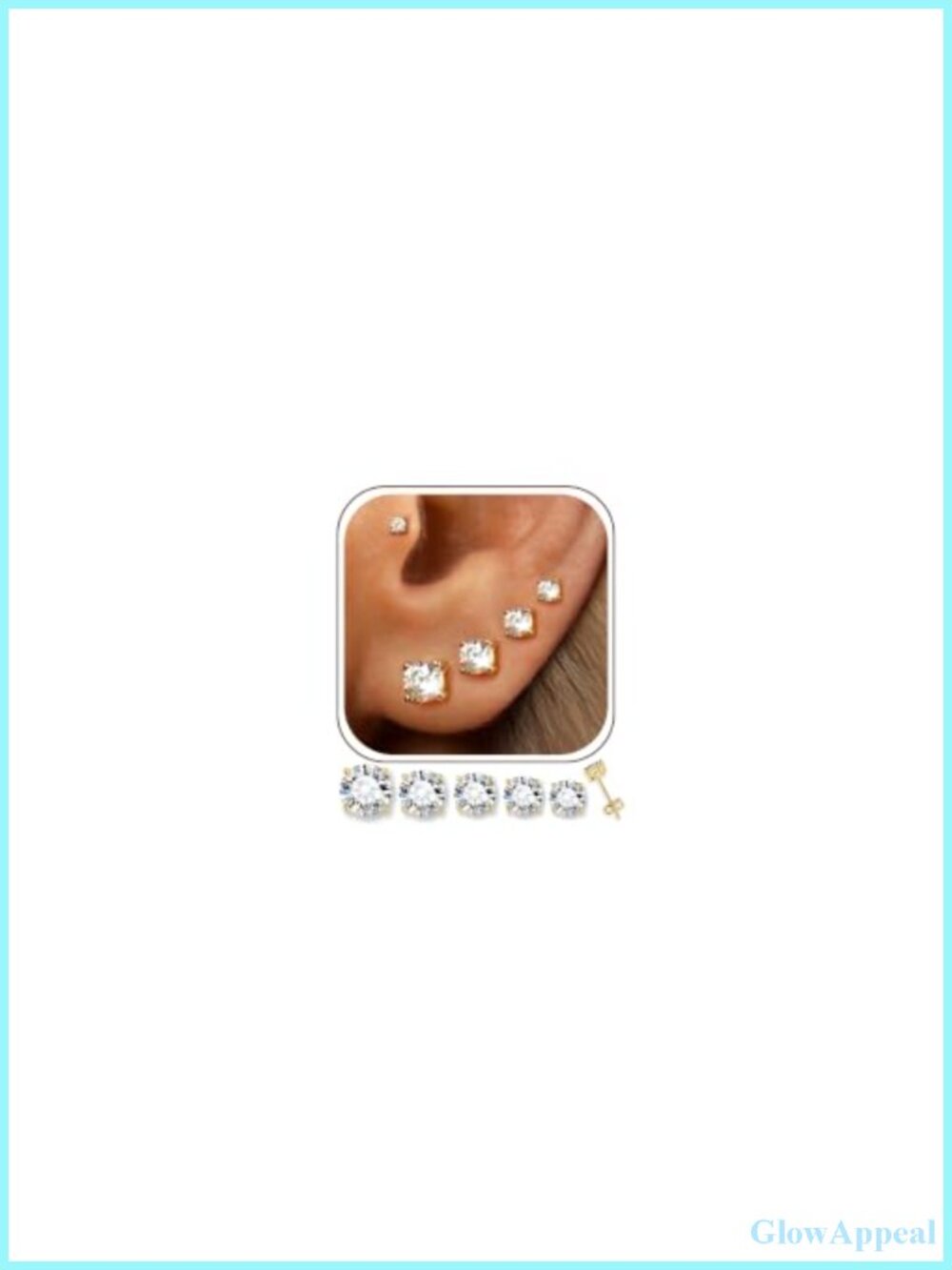 5 Pairs 14K Gold Plated Stud Earrings for Women, CZ Piercing Set - AAA+
